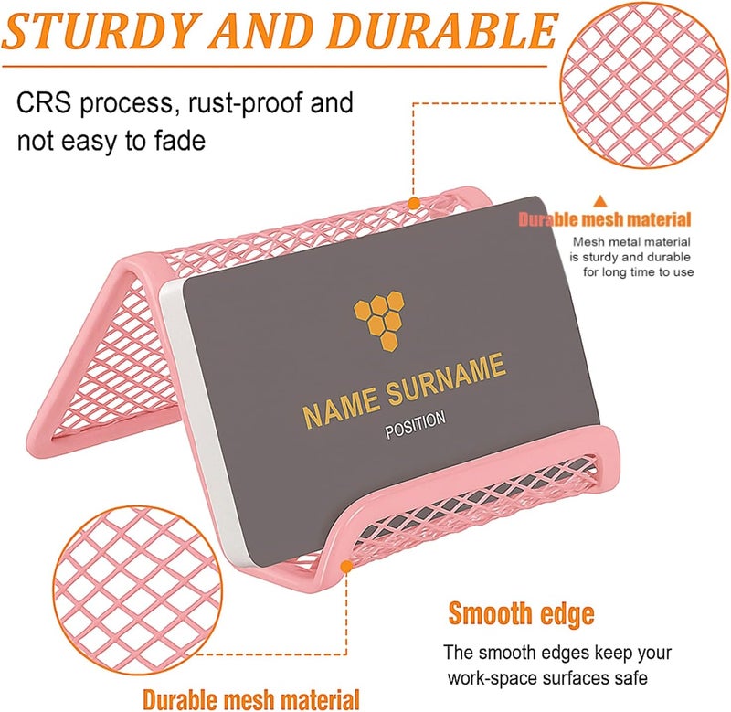 EMOMAS Business Card Holder for Desk, Office Desktop Business Card Display Holder, Mesh Business Card Holder, Desk Accessories for Women and Men, Pink(6 Pack) - Image 3
